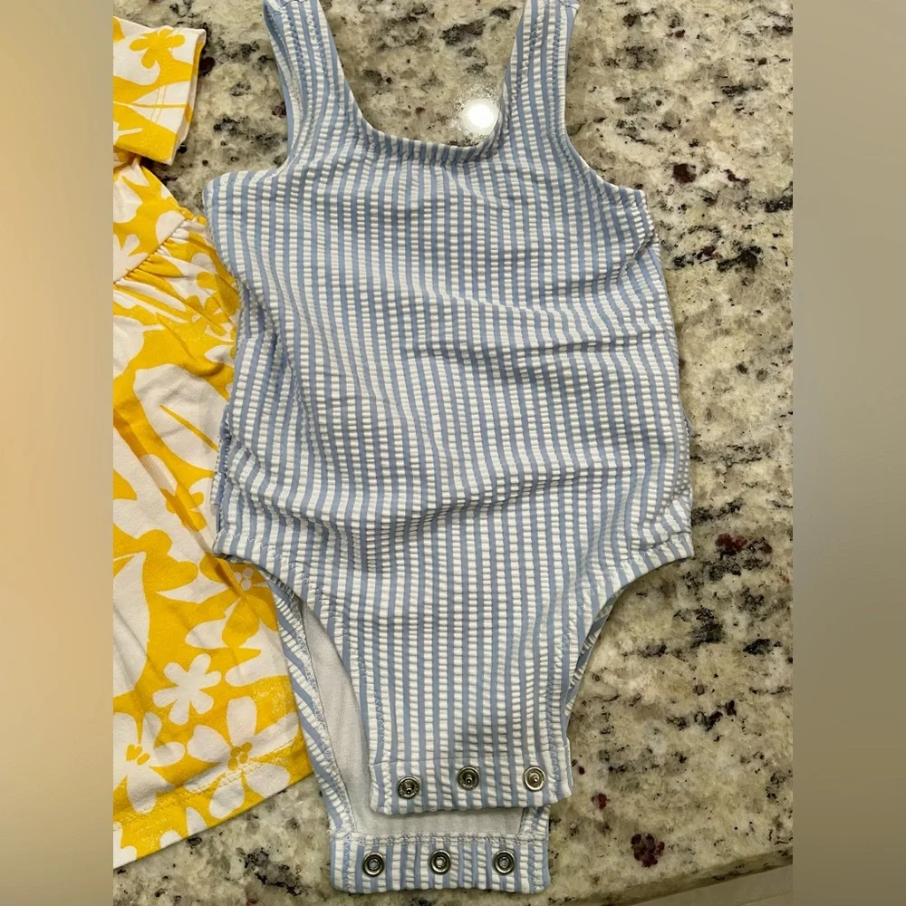 Baby Girl 3 Pieces Bundle Denim Jacket/Outfit & 1 Pc Swimsuit SZ:  All Like New